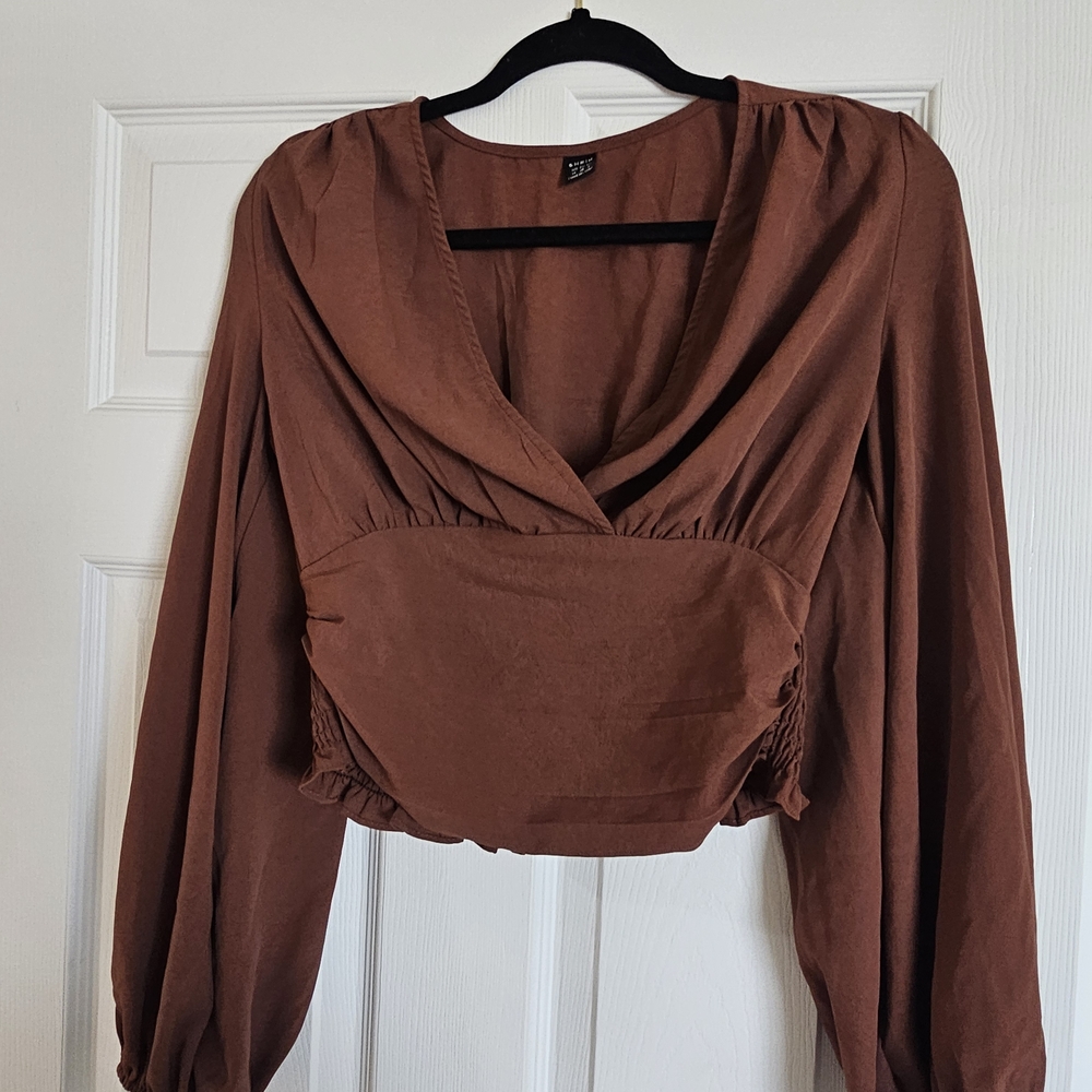 SHEIN Brown Draped Blouse